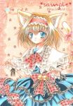  :o alice_margatroid animal_ears arms_up artist_name bad_id bell blonde_hair blue_dress blue_eyes border bow capelet cat_ears cat_tail colored_pencil_(medium) dress flower frills headband jewelry kemonomimi_mode lace looking_at_viewer marker_(medium) open_hand pink_background puppet_strings ribbon ring saiokuid sample sash short_hair solo tail touhou traditional_media wrist_cuffs 