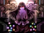  :p amplifier black_hair glowing glowing_eyes hands_in_sleeves houraisan_kaguya kazetto skirt solo tongue tongue_out touhou 