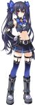  belt black_hair boots bow choujigen_game_neptune crop_top detached_sleeves garter_straps hand_on_hip highres kami_jigen_game_neptune_v long_hair looking_at_viewer midriff navel noire official_art red_eyes skirt solo taut_shirt thigh-highs thighhighs transparent_background tsunako twintails very_long_hair 