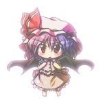  black_wings blush_stickers chibi dress frills hat looking_at_viewer purple_hair red_eyes remilia_scarlet ryogo simple_background solo touhou white_background wings 