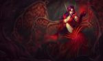  alternate_costume glowing glowing_eyes league_of_legends morgana morgana_(league_of_legends) pink_hair purple_hair wings 