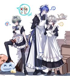  ... 3boys :d ahe63011 ahoge antenna_hair apron arm_behind_back back_bow black_dress black_shoes black_thighhighs blood blood_on_clothes blood_on_face blue_eyes blue_hair blue_ribbon book book_stack bow box broom cardboard_box chibi closed_mouth collared_dress commentary crossdressing crossdressing_(mtf) crossed_bangs dress earrings english_commentary enmaided flins_(genshin_impact) frilled_apron frills garter_straps genshin_impact gradient_hair green_hair grey_hair hair_between_eyes hair_intakes hand_on_own_chin hand_up heart high_heels highres holding holding_broom holding_paper holding_tray illuga_(genshin_impact) jewelry juliet_sleeves lohen_(genshin_impact) long_hair long_sleeves looking_at_viewer looking_down maid maid_apron maid_headdress male_focus male_maid mole mole_under_eye multicolored_hair multiple_boys neck_ribbon open_mouth paper parted_bangs puffy_short_sleeves puffy_sleeves red_hair ribbon shoes short_dress short_hair short_sleeves simple_background single_earring sleeve_cuffs slime_(creature) slime_(genshin_impact) smile smiley_face speech_bubble spoken_character spoken_ellipsis spoken_heart standing teapot teeth thigh-highs tray two-tone_hair upper_teeth_only varka_(genshin_impact) very_long_hair violet_eyes white_apron white_background white_bow wing_collar wrist_cuffs yellow_eyes 