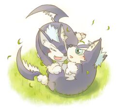  baby_animal blue_hair commentary_request dog fangs looking_at_another maruru_(marimo811) open_mouth puppy purple_fur repede_(tales) smile tail tales_of_(series) tales_of_vesperia 