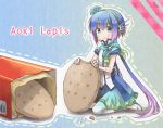  aoki_lapis blue_eyes boots character_name chibi cookie diamond eating food gloves headset long_hair maruyama-jp minigirl multicolored_hair ponytail scarf sitting skirt solo thigh-highs thigh_boots thighhighs tourmaline vocaloid white_gloves white_legwear 