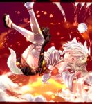  animal_ears armpits breasts cloud clouds detached_sleeves flying hat inubashiri_momiji leaf maple_leaf open_mouth pom_pom_(clothes) rathke red_eyes sandals short_hair solo tail thigh-highs thighhighs tokin_hat touhou white_hair white_legwear wolf_ears wolf_tail 