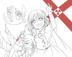  =_= anchor crying grin hat kitashirakawa_chiyuri lineart looking_at_viewer monochrome multiple_girls murasa_minamitsu okazaki_yumemi reiuji_utsuho smile streaming_tears takano48 tears touhou touhou_(pc-98) wings 