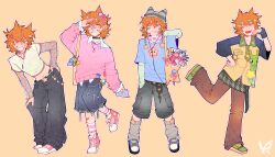  1boy alien_print alternate_costume alternate_universe animal_hat antenna_hair arm_up arm_warmers asdfmovie bag bag_charm bandaid bandaid_on_face bandaid_on_nose bead_necklace beads beep_beep_i'm_a_sheep belt black_choker black_pants black_shorts blue_arm_warmers blue_shirt blush bouquet brown_hair brown_pants cameo cat_hat charm_(object) checkered_neckerchief choker collared_shirt commentary crossdressing crossdressing_(mtf) crystal dear_starboy denim denim_shorts earphones earrings eddsworld english_commentary envelope fashion flipped_hair flower food-themed_hair_ornament girly_boy green_belt green_eyes green_shoes green_skirt grey_hat grey_shorts grey_socks grin hair_between_eyes hair_ears hair_flower hair_ornament hairclip hand_in_pocket hand_on_own_face hand_on_own_hip handbag hat heart heisei_retro heterochromia highres holding holding_envelope jewelry layered_sleeves long_sleeves loose_socks male_focus midriff miffy miffy_(character) miniskirt multiple_views navel neckerchief necklace necktie one_eye_closed orange_hair pants pants_under_skirt parallel_hairclips pink_flower pink_ribbon pink_shoes pink_socks pink_sweater plaid_clothes plaid_necktie pleated_skirt polka_dot polka_dot_skirt pom_pom_(clothes) print_shirt print_shorts purple_shoes red_eyes ribbon sanrio scar see-through_clothes see-through_sleeves sheep_print shirt shoes short_hair short_over_long_sleeves short_sleeves shorts simple_background single_arm_warmer skirt smile smug sneakers socks standing standing_on_one_leg star-shaped_bag star_(symbol) star_earrings star_hair_ornament star_necklace star_print starboy-with-a-gun strawberry_hair_ornament striped_clothes striped_hat striped_shirt striped_socks sweater tattoo_choker tom_(eddsworld) tongue tongue_out tord_(eddsworld) tote_bag two-tone_socks usahana vertical-striped_clothes vertical-striped_shirt wallet_chain white_shirt white_socks wing_hair_ornament y2k_fashion yabi_fashion yellow_background yellow_bag yellow_shirt yume_kawaii 