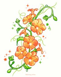  almaeng_tattoo commentary_request flower flower_focus highres korean_commentary no_humans orange_flower original plant plant_focus simple_background sparkle star_(symbol) trumpet_creeper white_background 