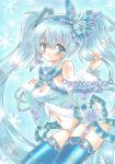  aqua_hair bad_id blush colored_pencil_(medium) detached_sleeves garter_straps hatsune_miku long_hair marker_(medium) navel saiokuid sample snowflakes thigh-highs thighhighs traditional_media twintails very_long_hair vocaloid yuki_miku 