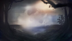  arrapso fog forest highres horizon lake_of_voices light_particles morning nature no_humans non-web_source outdoors scenery self-datamine shore sunrise tree variant_set 