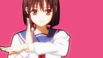  billie brown_eyes brown_hair danshi_koukousei_no_nichijou girls_high habara_(danshi_koukousei) parody sailor school_uniform serafuku short_hair solo 