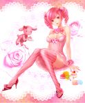  bell breasts cleavage cow_bell drill_hair flower food food_as_clothes food_themed_clothes fruit hair_bow high_heels macaron macaroon original pink plate rose shoes strawberry stuffed_animal stuffed_toy thigh-highs thighhighs twin_drills viceco03talis 