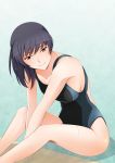  amagami black_eyes black_hair competition_swimsuit kishida-shiki one-piece_swimsuit ponytail short_hair sitting smile solo swimsuit tsukahara_hibiki 