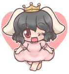  ;d animal_ears black_hair bunny_ears chibi crown dress inaba_tewi lowres onmitsu_doushin_a open_mouth rabbit_ears red_eyes smile solo touhou wink 