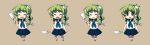  frog gohei green_eyes green_hair hair_ornament highres kabayaki_unagi kochiya_sanae long_hair school_uniform simple_background snake sweatdrop touhou 