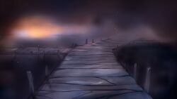  arrapso bridge fog highres horizon lake lake_of_voices light_particles morning no_humans non-web_source official_art outdoors scenery self-datamine sunrise variant_set 