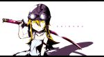  blonde_hair goggles helmet imai_hiyoko long_hair monogatari_(series) oshino_shinobu solo sword weapon yellow_eyes 