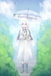  blue_eyes boots bow dress original parasol sky solo sundress tsukino-p umbrella white_hair 