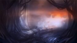  arrapso forest highres lake_of_voices morning nature no_humans non-web_source official_art outdoors plant_roots scenery self-datamine sunrise tree 