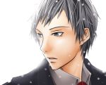  aglio brown_eyes formal grey_hair jacket male necktie persona persona_3 sanada_akihiko short_hair snow solo suit 