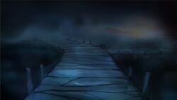  arrapso bridge fog highres horizon island lake lake_of_voices light_particles morning no_humans non-web_source outdoors scenery self-datamine sunrise 