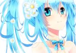  blue_eyes blue_hair bow close flower hatsune_miku vocaloid white 