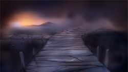  arrapso bridge fog highres horizon island lake lake_of_voices light_particles morning no_humans non-web_source official_art outdoors scenery self-datamine sunrise variant_set 