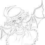  ascot fingernails lineart long_fingernails monochrome remilia_scarlet solo touhou wings yume_shokunin 