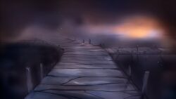  arrapso bridge fog highres horizon lake lake_of_voices light_particles morning no_humans non-web_source outdoors scenery self-datamine sunrise 