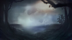  arrapso fog forest highres horizon lake_of_voices light_particles morning nature no_humans non-web_source outdoors scenery self-datamine shore sunrise tree variant_set 