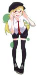  :d adjusting_glasses akuse black_legwear blonde_hair glasses green_eyes hat hoshii_miki idolmaster leaning long_hair necktie open_mouth shorts sleeves_rolled_up smile solo thigh-highs thighhighs 