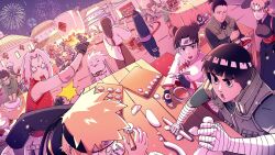  absurdres aburame_shino akamaru_(naruto) akimichi_chouji angry baiyangqi black_eyes black_gloves black_hair blonde_hair blue_hair bob_cut breasts brown_eyes brown_hair chopsticks cooking crop_top drawing_(action) dress earrings elbow_pads festival fingerless_gloves fire fireworks food forehead_protector gaara_(naruto) glasses gloves hair_over_one_eye hair_ribbon haruno_sakura hatake_kakashi headband highres holding holding_chopsticks hyuuga_hinata hyuuga_neji inuzuka_kiba japanese_clothes jewelry jiraiya_(naruto) kankurou_(naruto) kazamatsuri_moegi kimono konohagakure_symbol mask medium_hair might_guy multiple_boys multiple_girls nara_shikamaru naruto_(series) naruto_shippuuden new_year night open_mouth orange_hair orochimaru_(naruto) outdoors pink_hair ponytail punching red_hair ribbon rock_lee sai_(naruto) sarutobi_asuma sarutobi_konohamaru shirt sitting sleeveless sleeveless_shirt temari_(naruto) tenten_(naruto) teuchi_(naruto) tsunade_(naruto) uzumaki_naruto village white_hair yakushi_kabuto yamanaka_ino yukata yuuhi_kurenai 