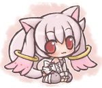  :3 animal_ears bare_shoulders chibi detached_sleeves kyubey lowres mahou_shoujo_madoka_magica onmitsu_doushin_a personification pink_hair red_eyes sitting solo v_arms wariza 