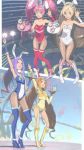  adapted_costume akinbo_(hyouka_fuyou) animal_ears arm_up bare_shoulders blonde_hair brown_hair bunny_ears bunnysuit choker cure_beat cure_melody cure_muse cure_muse_(yellow) cure_rhythm female fishnet_pantyhose fishnets fisnets glass heart high_heels highres houjou_hibiki kurokawa_ellen long_hair minamino_kanade multiple_girls musical_note pantyhose pink_hair pink_legwear precure purple_hair shirabe_ako siren_(suite_precure) suite_precure thigh_boots thighhighs twintails 