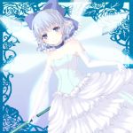  alternate_costume bare_shoulders blue_eyes blue_hair bow choker cirno dress dutch_angle elbow_gloves flower frilled_dress frills gloves gown hair_bow pointy_ears rose sawara_(starligtvision) short_hair skirt_hold smile solo strapless_dress touhou wings 