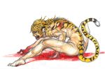  barefoot blood clenched_teeth kobushi nude pose solo tail tiger toramaru_shou toramaru_shou_(tiger) touhou traditional_media transformation watercolor_(medium) 