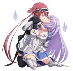  airi annelotte armor black_legwear breasts cleavage closed_eyes eyes_closed kiss large_breasts lavender_hair long_hair maid maid_headdress multiple_girls mutual_yuri queen&#039;s_blade queen&#039;s_blade_rebellion queen's_blade queen's_blade_rebellion red_eyes red_hair saliva seiki_kyushu shirosame simple_background thigh-highs thighhighs very_long_hair white_background yuri 