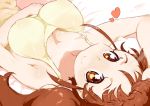 apron breasts brown_eyes brown_hair from_above heart looking_at_viewer lying naked_apron on_back randou solo taneshima_popura working!! 