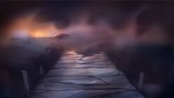  arrapso bridge broken_bridge fog highres horizon island lake lake_of_voices light_particles morning no_humans non-web_source outdoors scenery self-datamine sunrise variant_set 