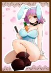  ;) adapted_costume animal_ears arano_oki arm_support bangs bare_shoulders between_breasts body_blush boots breasts bunny_ears bunnysuit carrot choker cleavage closed_fan collarbone curvy fan folding_fan heart hips pink_hair rabbit_ears red_eyes saigyouji_yuyuko shiny shiny_skin short_hair sitting smile solo thighs touhou wink wrist_cuffs 