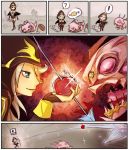  apple arrow ashe_(league_of_legends) beancurd boots bow_(weapon) cape comic food fruit highres hood kog&#039;maw kog'maw league_of_legends long_hair meme thigh-highs thigh_boots thighhighs troll_face weapon white_hair 