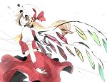  blonde_hair flandre_scarlet grin hat long_hair red_eyes side_ponytail smile sofy solo touhou white_background wings wrist_cuffs 