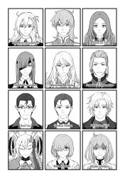  6+boys 6+girls absurdres beryl_gut braid character_name commentary daybit_sem_void detached_horns dual_persona eyepatch fate/grand_order fate_(series) fujimaru_ritsuka_(female) fujimaru_ritsuka_(female)_(decisive_battle_chaldea_uniform) glasses greyscale gyogyo_hjj hair_over_one_eye hair_ribbon hair_slicked_back highres hood hoodie kirschtaria_wodime leonardo_da_vinci_(caster)_(fate) leonardo_da_vinci_(fate) long_hair mash_kyrielight monochrome multiple_boys multiple_girls necktie olga_marie_animusphere ophelia_phamrsolone pointy_ears ponytail ribbon romani_archaman scandinavia_peperoncino sherlock_holmes_(fate) side_braid u-olga_marie untranslatable_commentary 