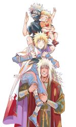  4boys absurdres artist_name blonde_hair grey_hair hatake_kakashi highres hokage jiraiya_(naruto) kokodrawings male_focus multiple_boys namikaze_minato naruto_(series) signature smile teacher teacher_and_student twitter_username uzumaki_naruto white_hair 