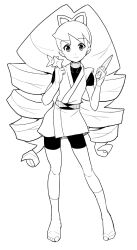  1girl bad_id bow dagger drill_hair hair_bow heriyama highres holding holding_dagger holding_knife holding_weapon knife long_hair looking_at_viewer luna_platz_(mega_man) mega_man_(series) mega_man_star_force_(series) ninja shuriken simple_background smile socks twin_drills very_long_hair weapon white_background 