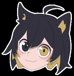  1girl :d ahoge animal_ears animated animated_gif black_eyes black_hair blonde_hair cat_ears cat_girl closed_mouth cropped_head eyelashes fang flat_color l.o.a.f.i. loafi_lofi mrcs_404 multicolored_hair open_mouth short_hair smile solo transparent_background two-tone_hair yellow_eyes 
