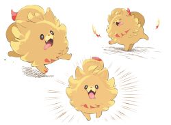  colored_tips commentary fangs highres lantern_madoyoi looking_at_viewer looking_to_the_side multicolored_hair open_mouth orange_fur pawpads pokemon pokemon_(creature) pokemon_ww pombon running saliva smile tongue tongue_out untranslatable_commentary walking white_background 