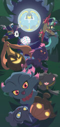 absurdres banette blacephalon blue_sclera closed_eyes clouds colored_sclera dragapult dreepy fangs full_moon ghost_type_theme_(pokemon) gourgeist highres lunala lunala_(full_moon) mismagius moon night open_mouth outdoors pokemon pokemon_(creature) pokemon_focus pumpkaboo red_eyes shuppet sky smile the_living_machine tree violet_eyes yellow_pupils yellow_sclera 