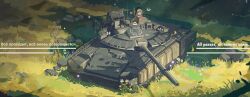  absurdres chinese_commentary closed_eyes commentary_request drink english_text flower grass green_hair gun highres hipper_not_believe incredibly_absurdres machine_gun military_vehicle motor_vehicle nun russian_text sunlight t-80 tank weapon 