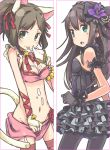  :p animal_ears bare_shoulders bell black_dress black_gloves black_panties breasts brown_hair cat_ears cat_tail choker cleavage cream dress earrings flower garter_belt gloves green_eyes hair_flower hair_ornament idolmaster idolmaster_cinderella_girls jewelry long_hair looking_back maekawa_miku midriff multiple_girls navel panties pantyhose ponytail ribbon shibuya_rin skirt smile tail thigh-highs thighhighs tongue tongue_out ueshita underwear 